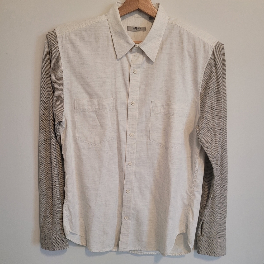 Mens Seven For All Mankind Beige Casual Button Up Shirt Size Large Cotton